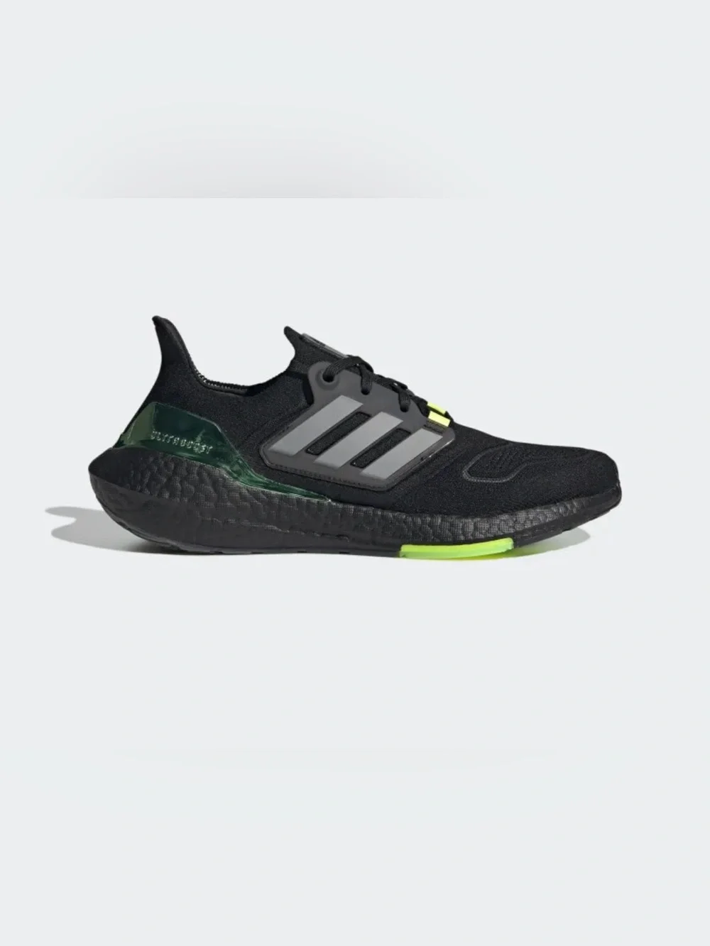 adidas Black Sneaker with Gray Stripes and Neon Green Accent